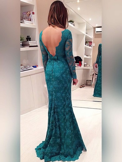 Scoop Neck Backless Lace Popular Trumpet/Mermaid Long Sleeve Prom Dress #JCD020102175