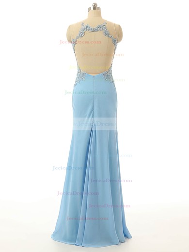 Open Back Sheath/Column Chiffon Tulle Best Light Sky Blue Split Front Prom Dress #JCD020102111
