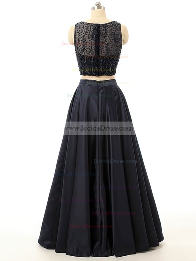 Princess Scoop Neck Black Satin with Beading Two Piece Prom Dress #JCD020102112