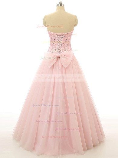 Affordable Ball Gown Strapless Tulle with Beading Pink Prom Dress #JCD020102115