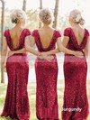 Sheath/Column Sequined Scoop Neck Short Sleeve Backless Bridesmaid Dresses #JCD01012746