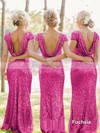 Sheath/Column Sequined Scoop Neck Short Sleeve Backless Bridesmaid Dresses #JCD01012746