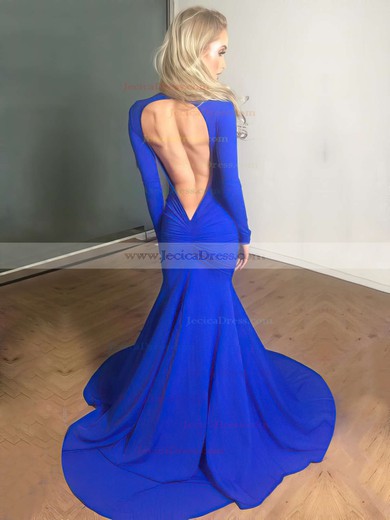Trumpet/Mermaid V-neck Open Back Jersey Long Sleeve Casual Prom Dresses #JCD020102179