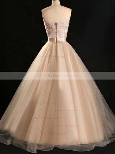 Ball Gown Floor-length Tulle Appliques Lace Champagne Elegant Prom Dresses #JCD020102180