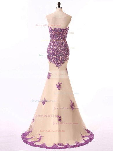Trumpet/Mermaid Tulle Sweep Train Appliques Lace Modern Prom Dresses #JCD020102186