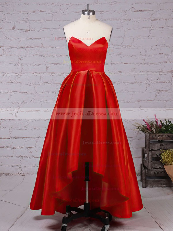 Asymmetrical Princess Red Ruffles Satin Hot Prom Dresses #JCD020102193