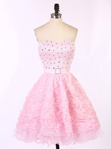 Pink Short/Mini Sweetheart Tulle Crystal Detailing Nice Prom Dresses #JCD020102195