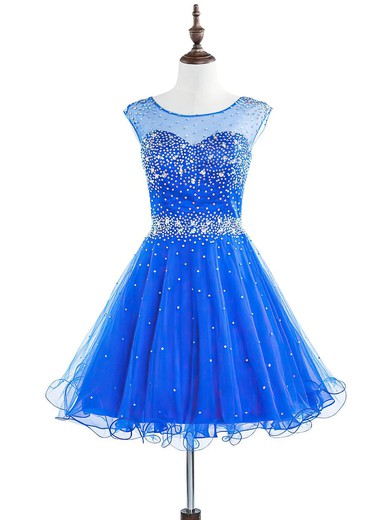 Short/Mini Scoop Neck Royal Blue Tulle Crystal Detailing Pretty Prom Dresses #JCD020102198