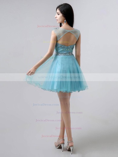 Short/Mini Scoop Neck Royal Blue Tulle Crystal Detailing Pretty Prom Dresses #JCD020102198