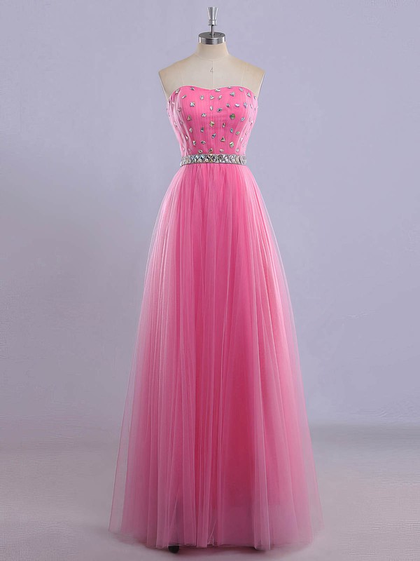 Sweetheart Pink Tulle Crystal Detailing Lace-up Princess Prom Dresses