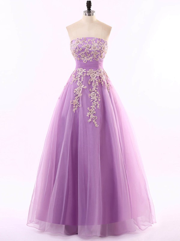 Gorgeous Tulle Appliques Lace Princess Strapless Prom Dress