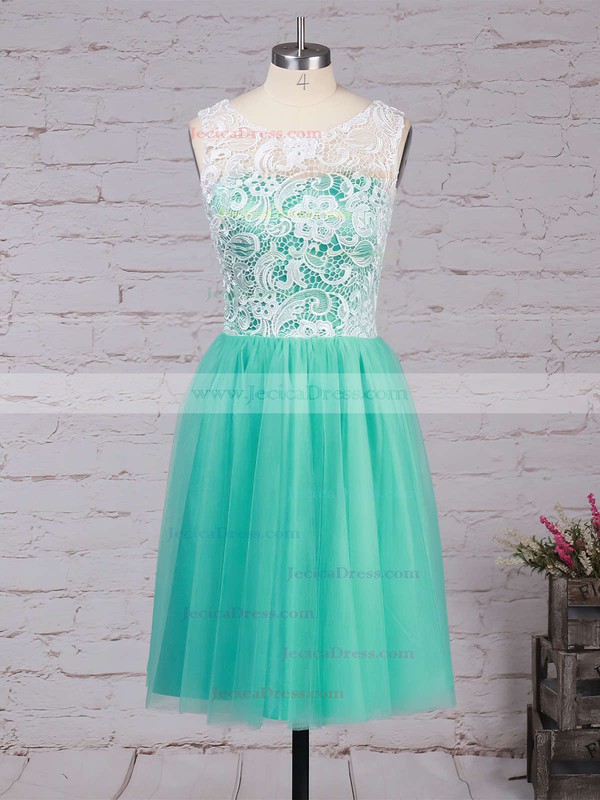 Short/Mini Scoop Neck Tulle with Lace Covered Buttons Junior Prom Dress #JCD020102213