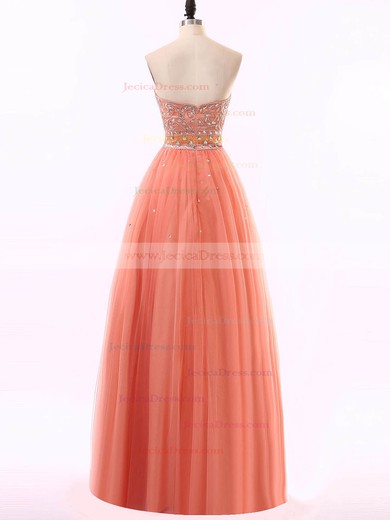 Floor-length Orange Tulle with Beading Princess Discount Prom Dress #JCD020102217