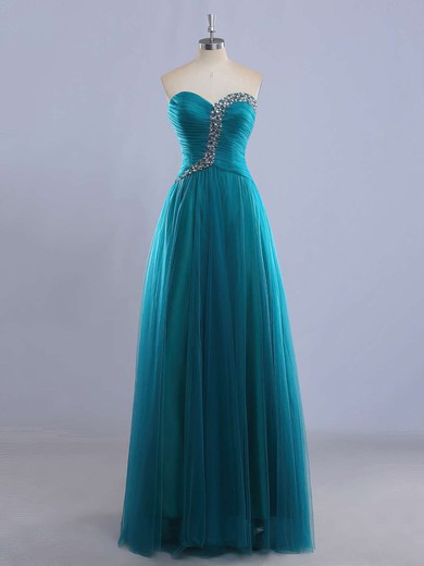 Sweetheart Floor-length Green Tulle with Beading Custom Prom Dress #JCD020102225