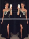 Black Chiffon Tulle Crystal Detailing One Shoulder Long Sleeve Sheath/Column Prom Dress #JCD020102230