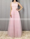 Scoop Neck Pink Tulle Pearl Detailing Floor-length Elegant Prom Dresses #JCD020102317