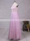 Scoop Neck Pink Tulle Pearl Detailing Floor-length Elegant Prom Dresses #JCD020102317