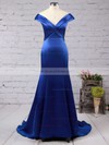 Off-the-shoulder Royal Blue Satin Ruffles Trumpet/Mermaid Nice Prom Dress #JCD020102331
