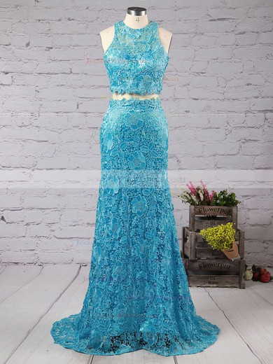 Two Piece Scoop Neck Funky Lace Beading Trumpet/Mermaid Prom Dress #JCD020102334