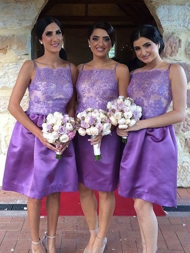 Different Elastic Woven Satin Appliques Lace Knee-length Square Neckline Bridesmaid Dresses #JCD01012761
