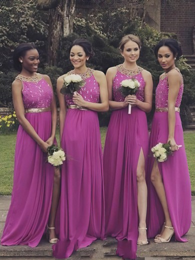 Newest Scoop Neck Chiffon Beading A-line Open Back Bridesmaid Dresses #JCD01012764