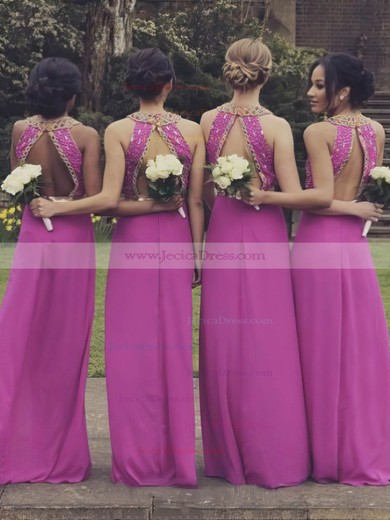 Newest Scoop Neck Chiffon Beading A-line Open Back Bridesmaid Dresses #JCD01012764