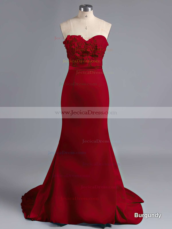 Spring Sweetheart Silk-like Satin Appliques Lace Sheath/Column Bridesmaid Dress #JCD01012786