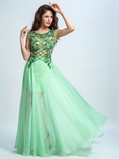 Scoop Neck Chiffon Tulle Beading A-line Backless Prom Dress #JCD020102254
