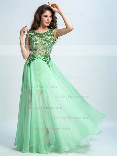 Scoop Neck Chiffon Tulle Beading A-line Backless Prom Dress #JCD020102254
