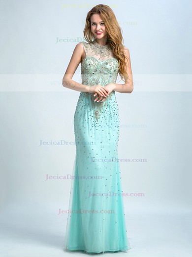Sheath/Column Tulle Crystal Detailing High Neck Nice Prom Dress #JCD020102262