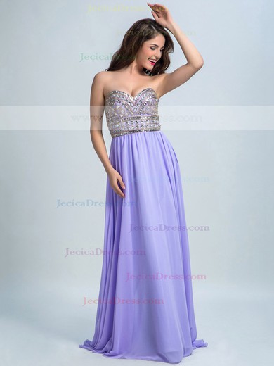 Beautiful Sweetheart Crystal Detailing Sweep Train Lavender Chiffon Prom Dresses #JCD020102287