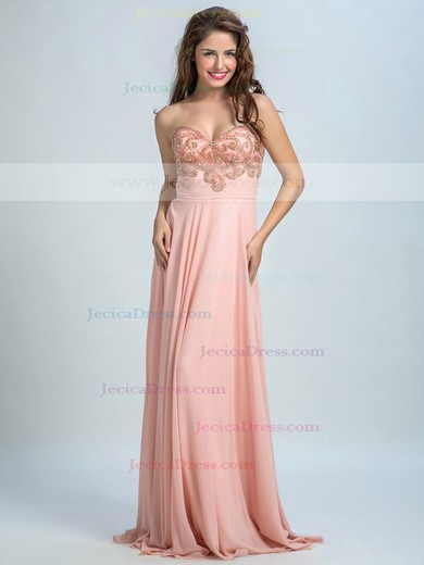 Latest Sweetheart Crystal Detailing Sweep Train Chiffon Prom Dresses #JCD020102290