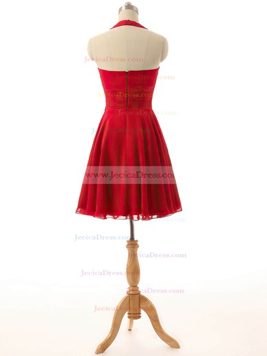 Cheap Short/Mini Chiffon Sashes / Ribbons Red Halter Bridesmaid Dresses #JCD01012792