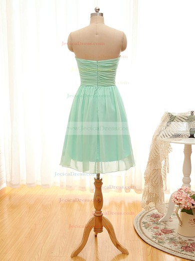 A-line Sweetheart Chiffon Ruffles Sage Short/Mini Bridesmaid Dresses #JCD01012797