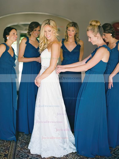 Floor-length V-neck Chiffon with Ruffles Modest Bridesmaid Dresses #JCD01012798