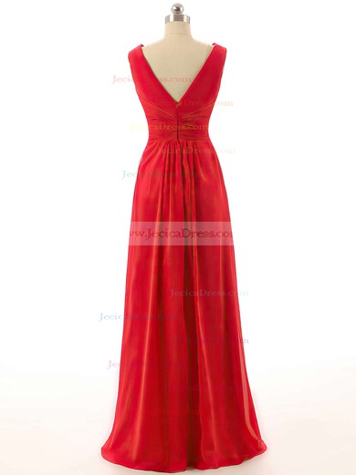 Empire V-neck Chiffon with Ruffles Pretty Red Bridesmaid Dresses #JCD01012800