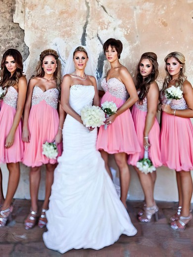 Empire Pink Chiffon Beading Sweetheart Short/Mini Bridesmaid Dresses #JCD01012801