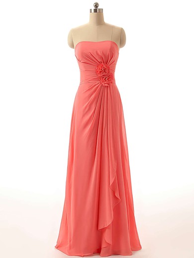 Chiffon Floor-length with Flower(s) Discount Strapless Bridesmaid Dresses #JCD01012811