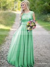 Scoop Neck Ruched Lace Chiffon Floor-length Latest Bridesmaid Dresses #JCD01012813