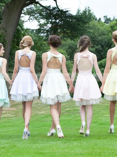Short/Mini Open Back A-line Satin Tulle Bow Gorgeous Bridesmaid Dresses #JCD01012816