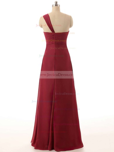 One Shoulder Empire Chiffon Flower(s) Prettiest Burgundy Bridesmaid Dresses #JCD01012820