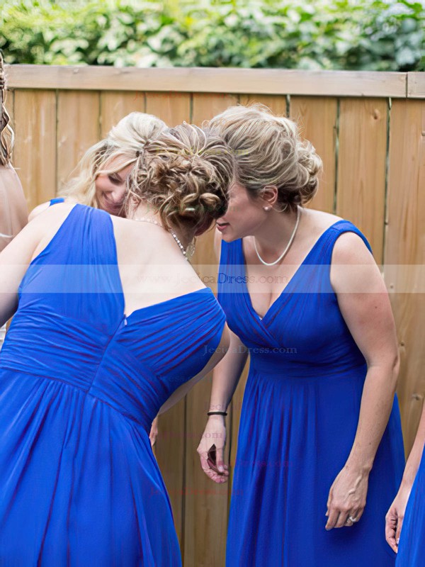 V-neck Knee-length Chiffon Ruffles Newest Royal Blue Bridesmaid Dresses #JCD01012823