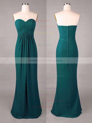 Sweetheart Online Sheath/Column Chiffon Ruffles Dark Green Bridesmaid Dresses #JCD01012859