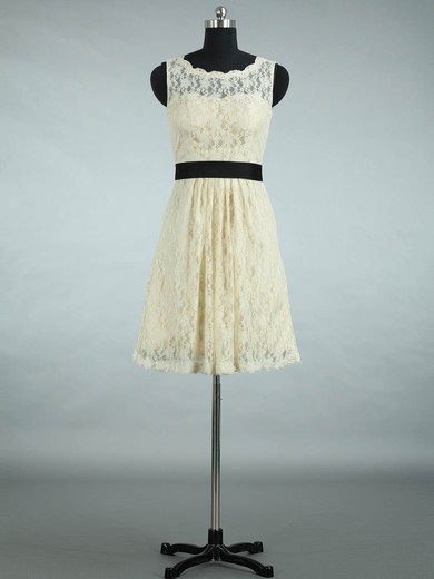 Scalloped Neck Lace Sashes / Ribbons Designer Short/Mini Bridesmaid Dresses #JCD01012861