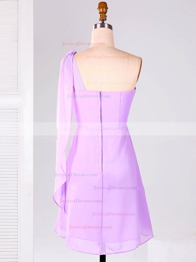 One Shoulder Chiffon Ruffles Unique Lilac Short/Mini Bridesmaid Dresses #JCD01012866