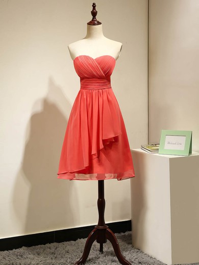 Girls Empire Chiffon Ruched Watermelon Short/Mini Bridesmaid Dresses #JCD01012868