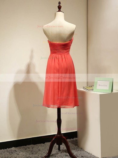 Girls Empire Chiffon Ruched Watermelon Short/Mini Bridesmaid Dresses #JCD01012868