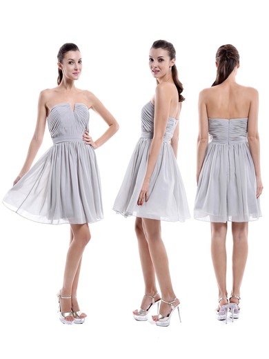 A-line Perfect Chiffon Short/Mini Ruched Strapless Bridesmaid Dresses #JCD01012876