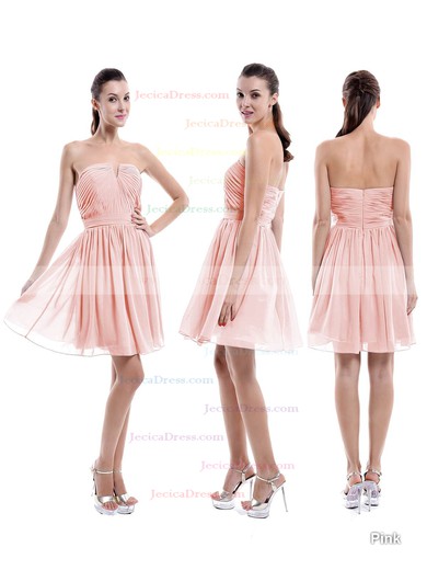 A-line Perfect Chiffon Short/Mini Ruched Strapless Bridesmaid Dresses #JCD01012876