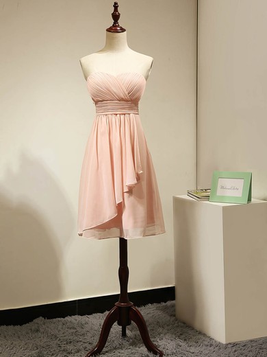 Sweetheart Chiffon Ruched Original Pink Short/Mini Bridesmaid Dress #JCD01012884